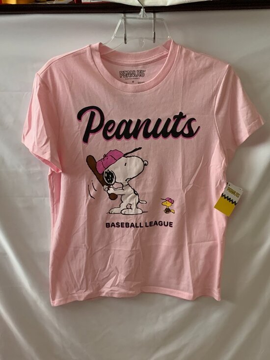 Peanuts Tops - PEANUTS Snoopy & Friends Baseball League Short Sleeve Tee in Pink Sz MEDIUM